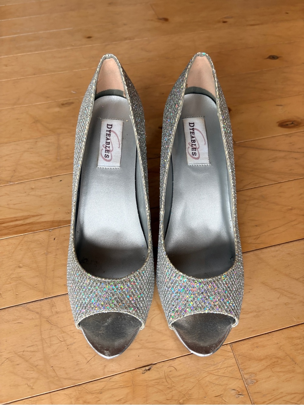Dyeables Silver Glitter Peep-Toe Heels - Sparkling Women's Dress Shoes